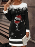 Fluff/Granular Fleece Fabric Christmas Casual Crew Neck Sweater Dress With No