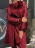 Women's Long Sleeve Spring/Fall Red Plain Split Joint Crew Neck Daily Going Out Vintage Midi A-Line Sequin Dress