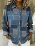Loose Vintage Faux Denim Print Graphic Shawl Collar Shirt