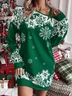 Women's Long Sleeve Spring/Fall Green Snowflake Split Joint Cold Shoulder Daily Going Out Vintage Mini A-Line Hip Skirt Dress