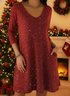 Holiday Comfortable Cashmere Long-Sleeved V-Neck Dress