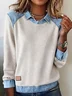 Women'S Casual Lapel Denim Stitching Pullover Sweatshirt