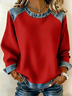 Women's Casual Crew Neck Denim Patchwork Pullover Sweatshirt