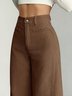Women's  Elastic Waist H-Line Wide Leg Pants Daily Going Out Pants Deep Brown Casual Split Joint Plain Spring/Fall Pants