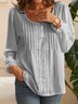 Long Sleeve Shift Plain V Neck Top
